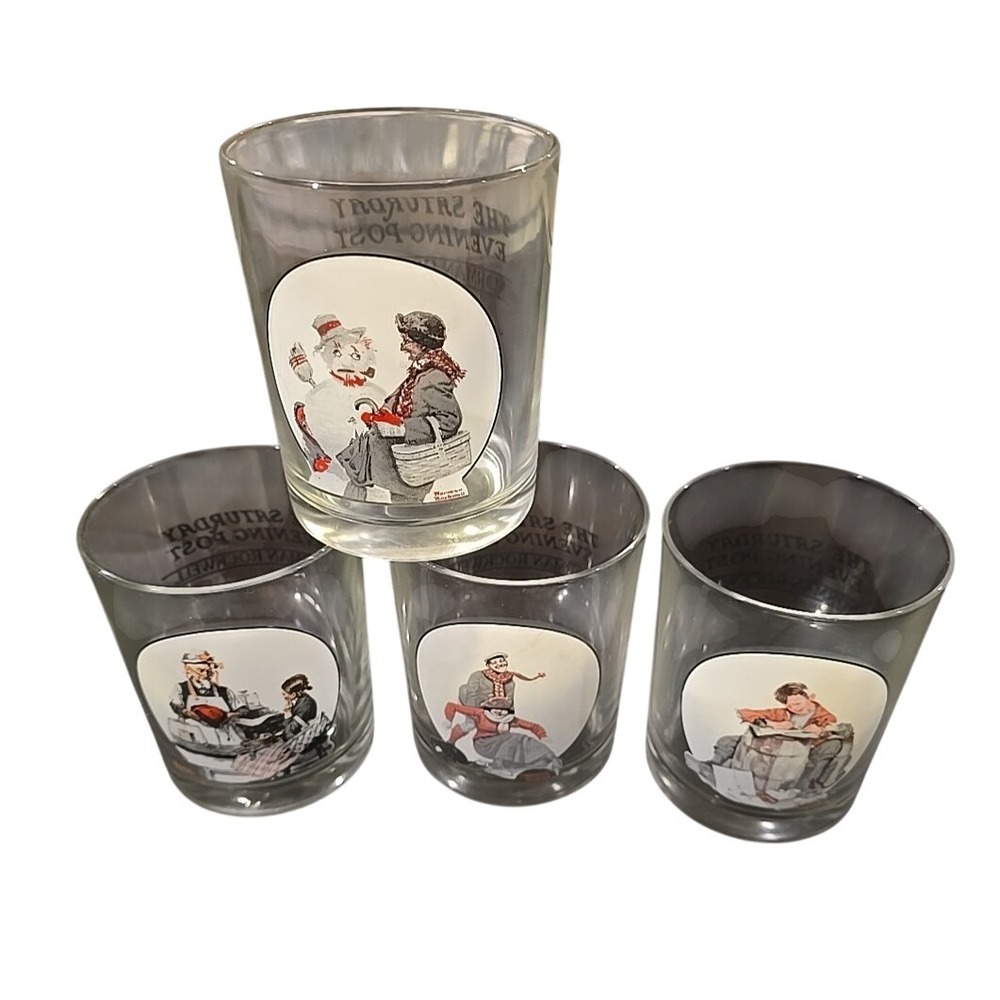 Vintage Norman Rockwell Saturday Evening Post Glasses‎ Set of 4